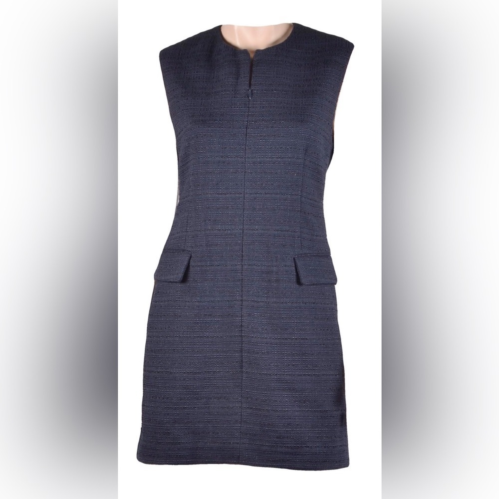 Rag & Bone Navy Tweed Roslyn Front Zipper Shift Dress Size 8 - Picture 3 of 12